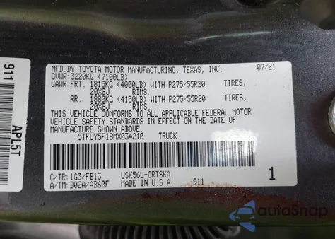 2021 Toyota Tundra Sr5 from USA, damaged, VIN 5TFUY5F18MX034210